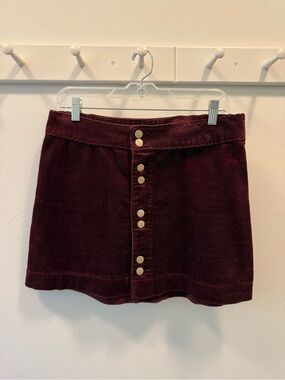 Abercrombie and Fitch Burgundy Corduroy Button-Front Mini Skirt